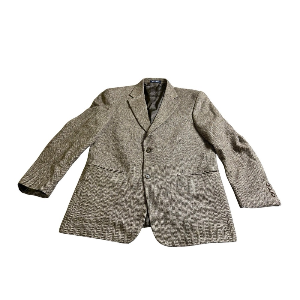 Lands' End Men's Wool Tweed 2-Button Blazer Brown Beige Herringbone 42‎ R